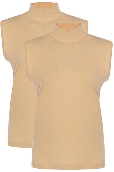 TOLIN Women's 2 Pack Zero Sleeve Cotton Lycra Turtleneck Undershirt 1257