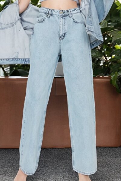 byhaziran butik Claire Молода дівчина Світло-блакитні джинси з високою талією, еластичні, зручні, 90-ті, широкі штанини