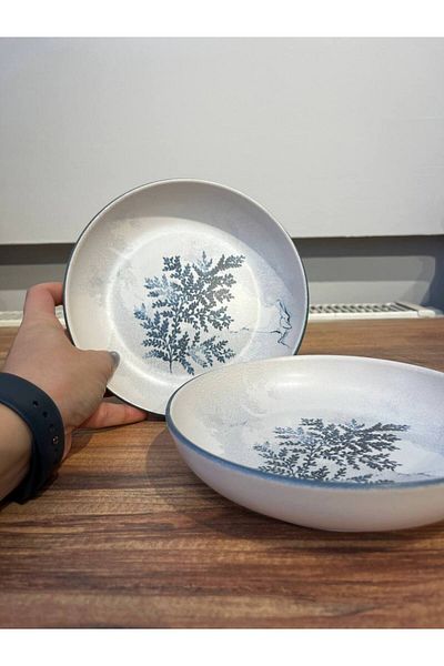 ColorCraft Ceramica Blue Magic Leaf Pattern Series 6-Piece Nordic Bowl 18cm