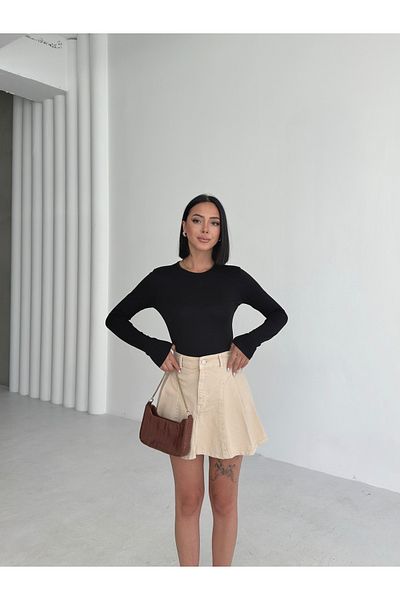 Lunamiratto Body negru cu mânecă lungă pentru femei Body Crew Neck Body Bike Badi Basic Body