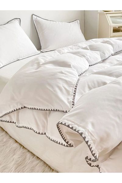 Uçkan home 100% Cotton Double Bedding Set Ecru Oyster Stitching