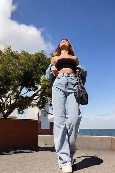 byhaziran butik Zanna Light Blue Snow Wash High Waist Stretchy Stylish Wide Leg Jeans