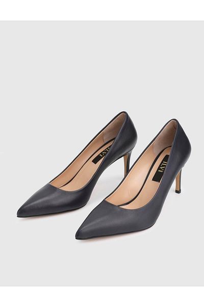 İLVİ Haidee Genuine Leather Navy Blue Women's Stiletto