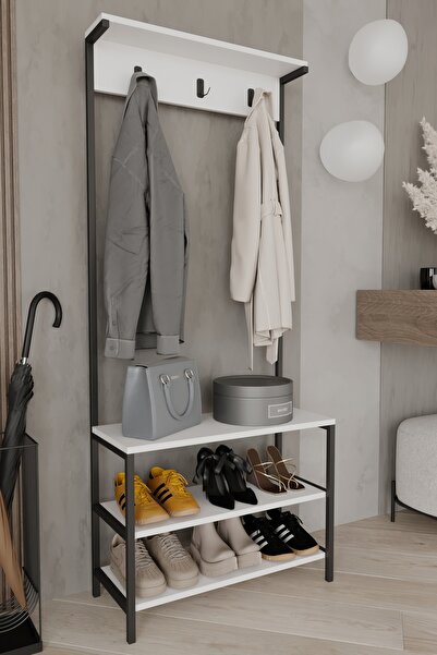 Remaks VEGA Portmanto Askılık Vestiyer Konfeksiyon Askısı Ayakkabılık Dolabı-BEYAZ