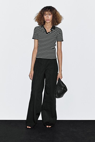 Massimo Dutti Çizgili pamuklu polo t-shirt