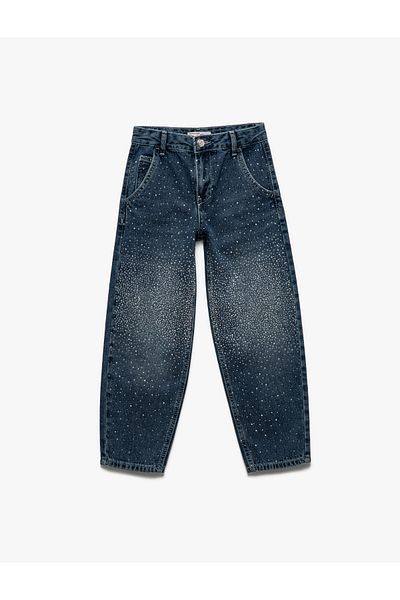 Koton Stone Detailed Cotton Relaxed Fit Denim Trousers