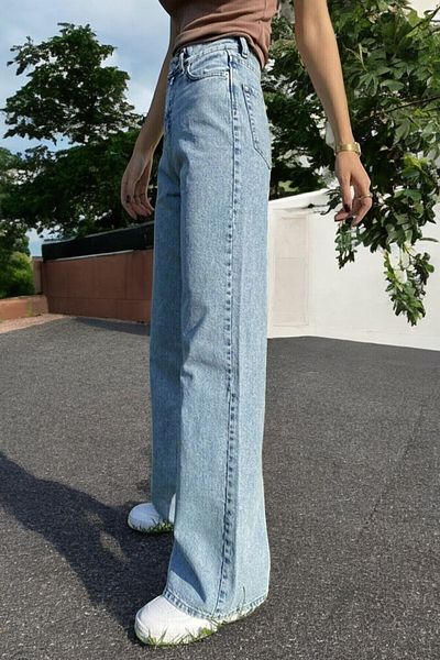 byhaziran butik Candila Women's Light Blue Snow Wash High Waist Stretchy Wide Leg Jeans