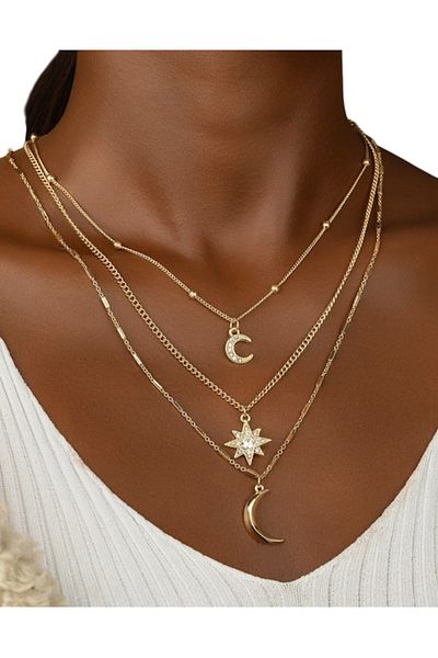 The Casius. Colier compus din 3 lanturi cu pandantiv Moon and Star