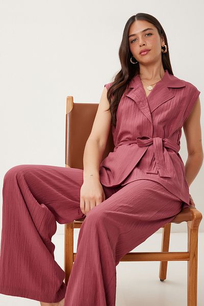 Lovelyİstanbul Belted Vest Palazzo Knitted Suit