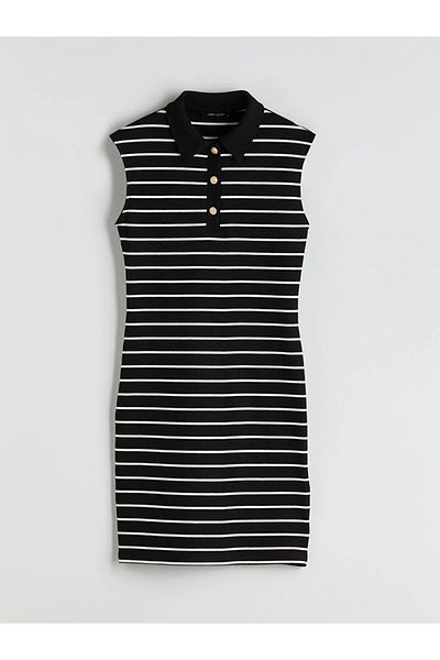 LC Waikiki Lcw Vision Black Polo Neck Striped Dress