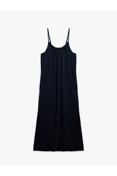 Koton Aerobin Fabric Loose Fit Ruffle Detail Slim Strap Long Satin Dress