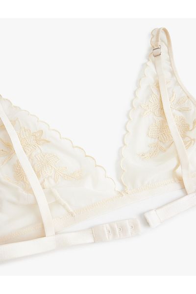 Koton Transparent Unpadded Embroidered Lace Bralette Bra