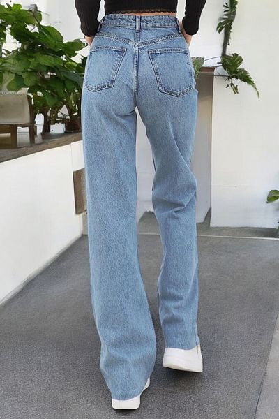 byhaziran butik Cianna Young Girl Blue Wash High Waist Lycra Loose Wide Leg Jeans