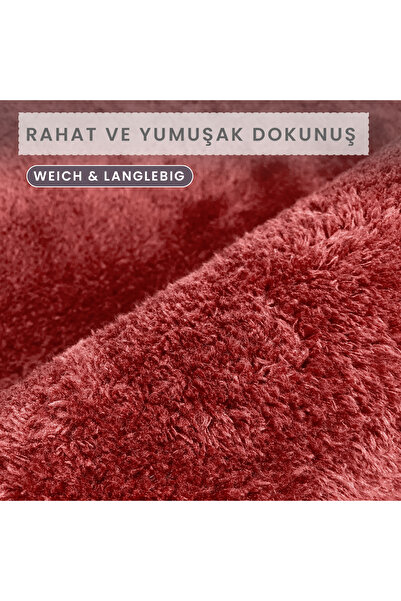 Bestekar Lunasoft Burgundy Double Tassel Oval Bath Mat Non-Slip Base Luxury Soft Washable Modern