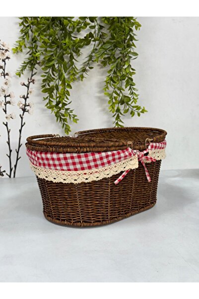 Kosova KOSAVA Kumaşlı Oval Piknik Sepeti 40 cm TKEBT Kahve