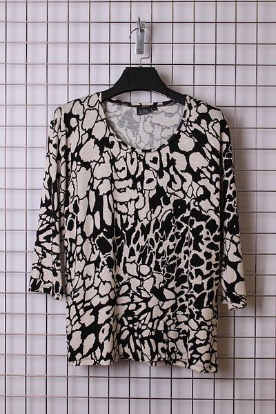 YXL COLLECTION Women's Plus Size Lycra Black-Ecru Mixed Pattern Three Quarter Sleeve Mother Combed Cotton T-Shirt Blouse