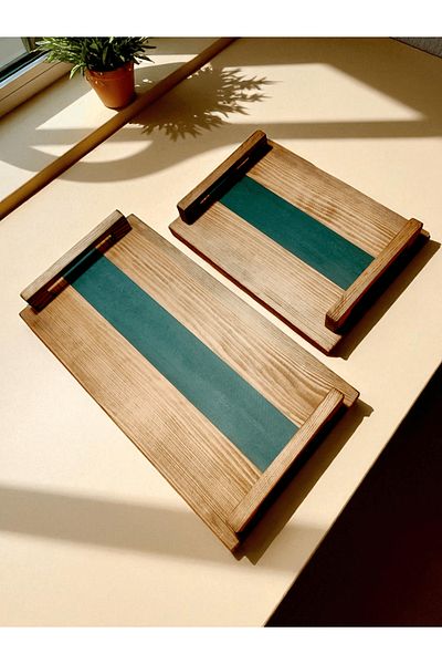 websunday Wooden Epoxy Presentation Tray, Coffee Tray, Engagement Tray