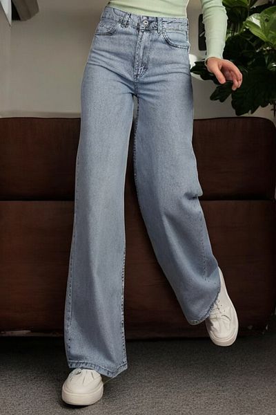 byhaziran butik Denzell Light Blue Snow Wash High Waist Stretchy Stylish Wide Leg Jeans