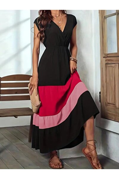 Viyamo New Season Women's Short Sleeve Double Breasted Collar Multicolor Aerobin Dress