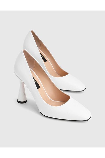 İLVİ Lorel Genuine Leather White Women's Heeled Shoes