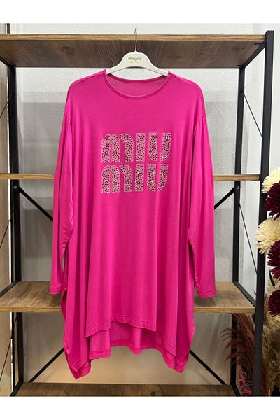 ÖZNE BUTİK Women's Stone Detailed Slit Lycra Long Peyne Tunic