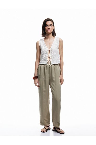 Koton Modal Blend Elastic Waist Pocket Loose Straight Leg Trousers