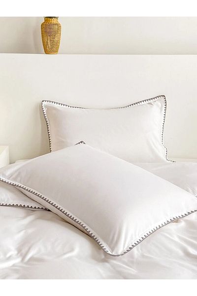 Uçkan home 100% Cotton Double Bedding Set Ecru Oyster Stitching