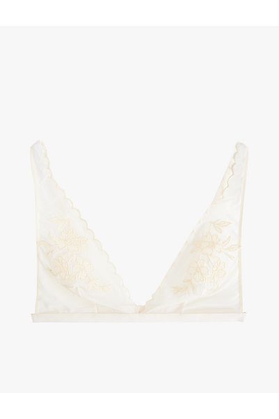 Koton Transparent Unpadded Embroidered Lace Bralette Bra
