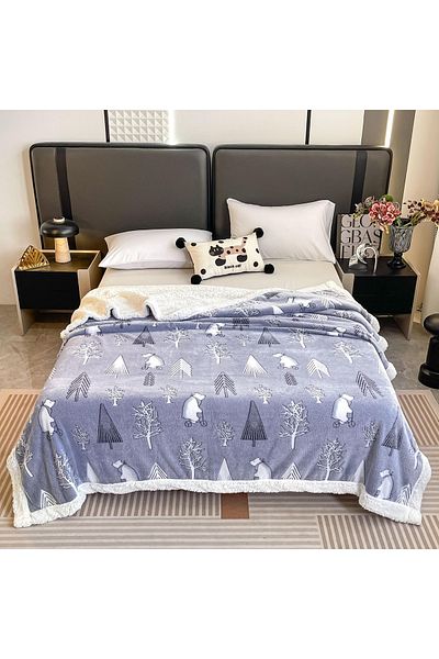 FIONNA.RO Cocolino Blanket With White Fur 200x230cm - Bear on a Bicycle