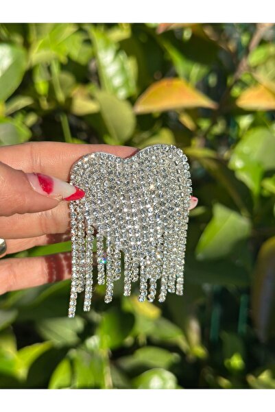 Gönülden Tasarım ZİRKON TAŞLI PÜSKÜLLÜ KALP BROŞ YAKA İĞNESİ 4X4 CM