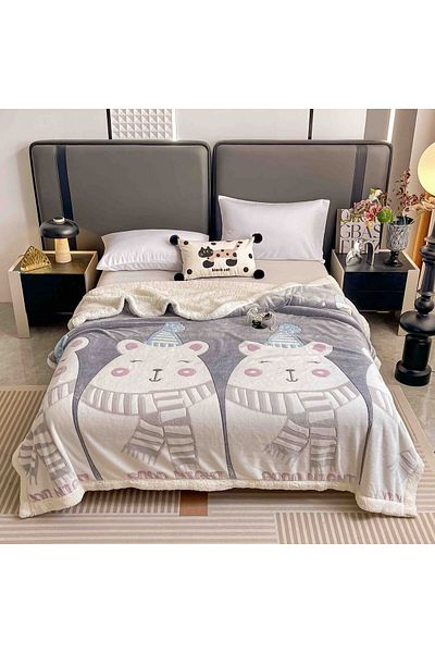 FIONNA.RO Cocolino Blanket With White Fur 200x230cm - Bears With Scarf