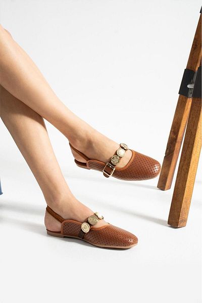 Oksit Luwe Lightweight No Sound Buckle Detailed Breathable Daily Home Office Women's Ballerinas