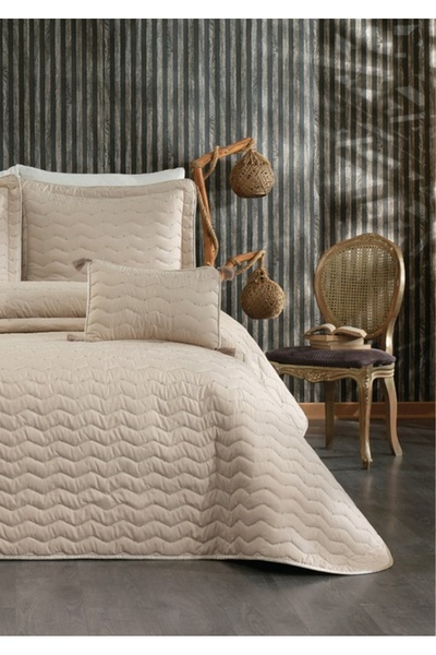Sivalde Perla Cappuccino Double Bedspread Set 4 Pieces