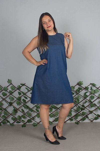 Truva XXL Plus Size Slim Denim Sleeveless Pocket Navy Dress