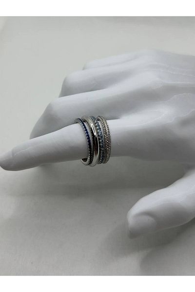 lysiaaccessory Set of 4 Stone Combination Steel Rings – Silver Color Blue Stone