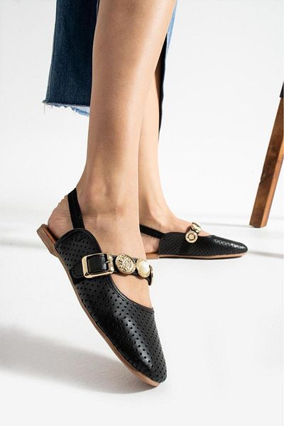 Oksit Luwe Lightweight No Sound Buckle Detailed Breathable Daily Home Office Women's Ballerinas