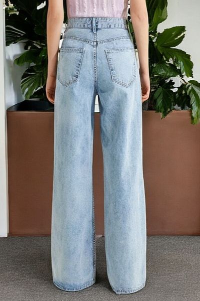 byhaziran butik Alisca Women's Blue Snow Wash High Waist Classic Wide Leg Jeans