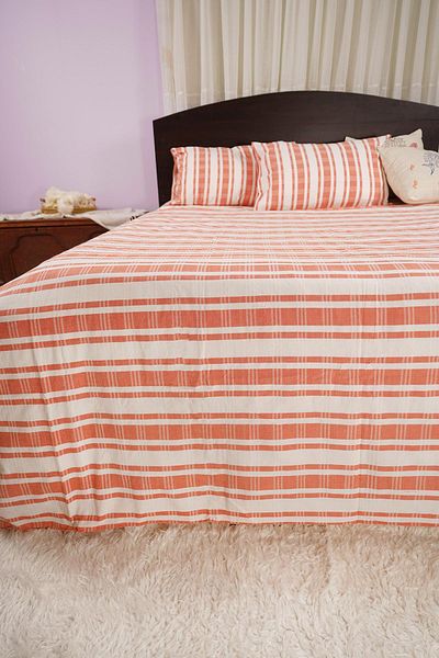 Defne&Apollon İpekçilik 100% Cotton Hand-Woven Duvet Cover Set Double 220 X 250 cm - Red Striped