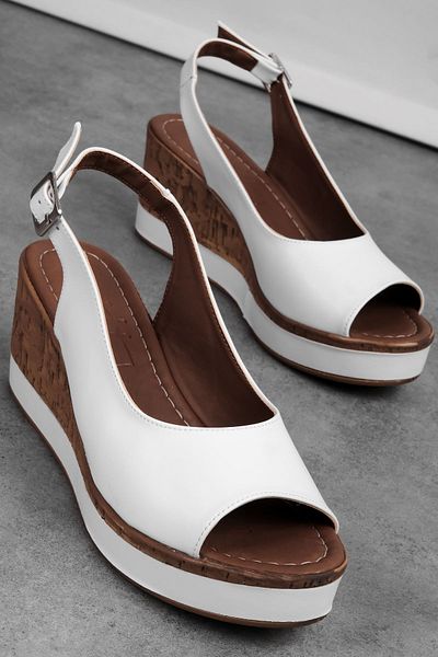 Lal Shoes & Bags Mirror Sandale cu toc cu pană pentru femei, cu vârf deschis, alb