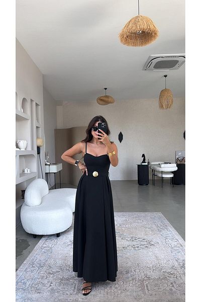 Buket Teke Μαύρο χρυσό αξεσουάρ Cupped Maxi φόρεμα
