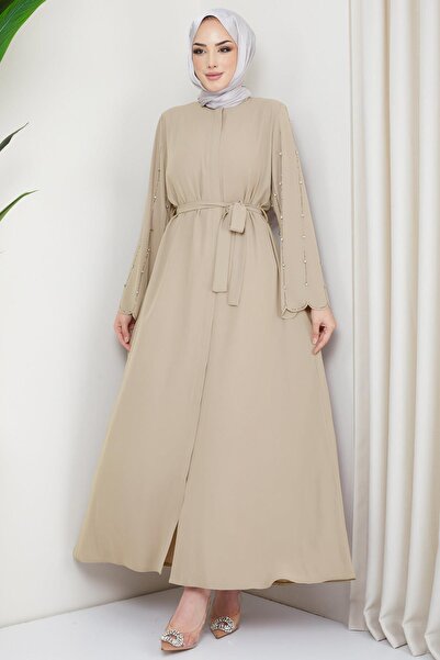 hafsamina Handle Stoned Hidden Button Ferace Beige Hm2152