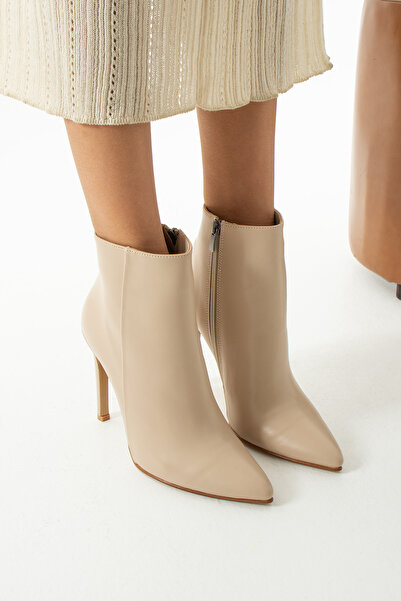 golden heel 10.5 Cm nude Sivri Burun Kadın Topuklu Bot