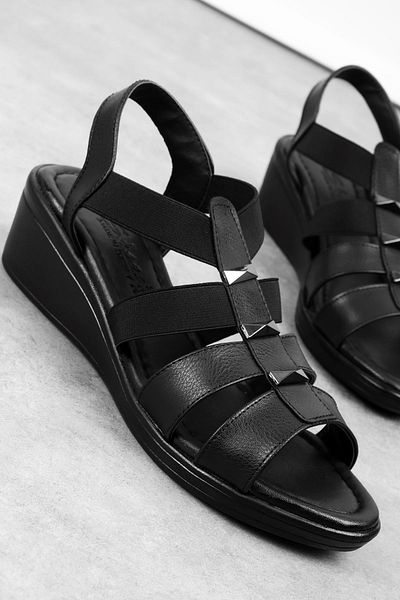 Lal Shoes & Bags Sandale elastice cu 4 dungi Poppy pentru damă-negru