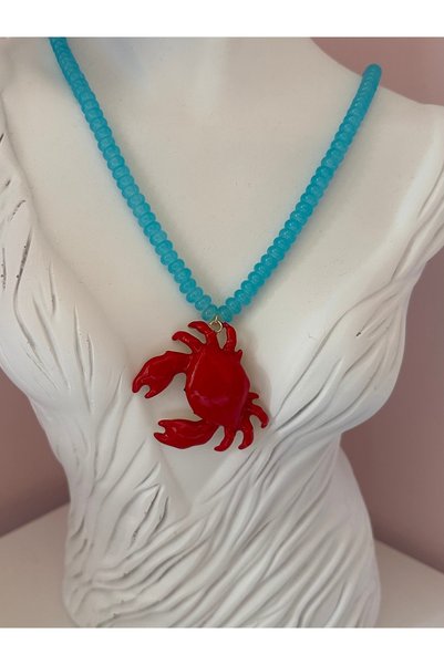 YENGEÇ Blue Beaded Crab Necklace