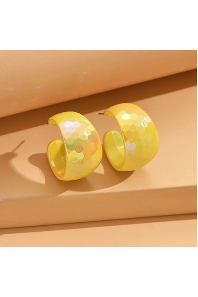 mos&more Yellow Sparkling Shiny Women's Hoop Earrings, 3cm