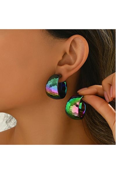 mos&more Blue Sparkling Shiny Women's Hoop Earrings, 3cm