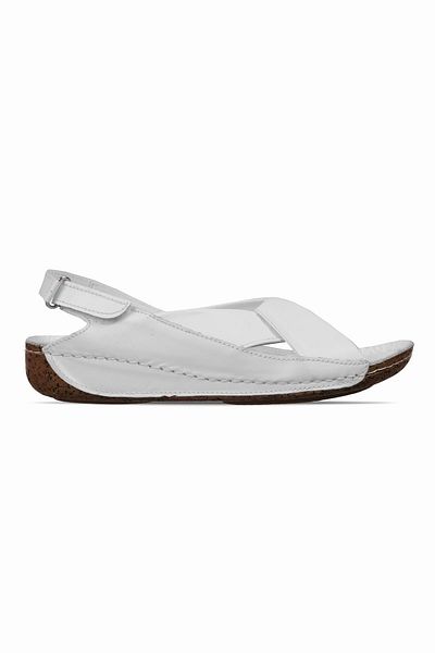 Lal Shoes & Bags Edit Sandale cu velcro cu detaliu cu bandă încrucișată din piele naturală pentru femei-alb