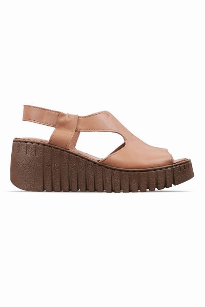 Lal Shoes & Bags Sandale cu talpă înaltă Misha pentru femei, din piele naturală, cu detalii din cauciuc, pantofi-bronz