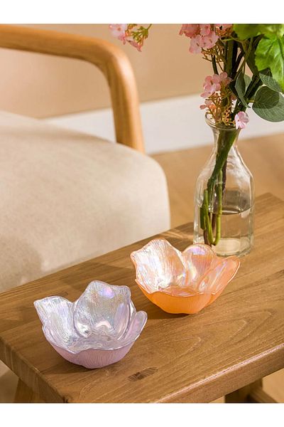 LC Waikiki Lcw Home Pink Flower Figured Glass Snack Bowl Set of 2 11 cm