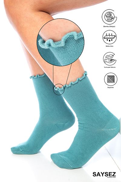 SAYSEZ Bamboo Women's Elasticless Water Green Ruffled Socket Seamless Premium Socks / No Trace / No Squeeze Socks